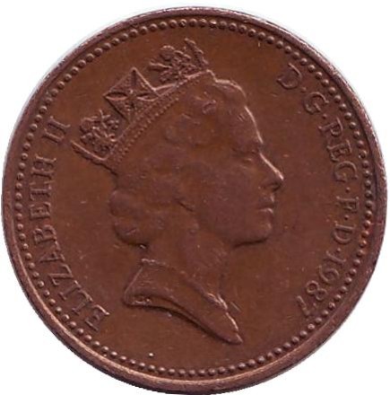 Монета 1 пенни. 1987 год, Великобритания. Монета 1 пенни. 1987 год, Великобритания.