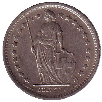 Монета 1/2 франка. 1968 (B) год, Швейцария.