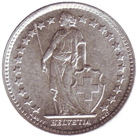 Монета 1/2 франка. 1959 год, Швейцария. Монета 1/2 франка. 1959 год, Швейцария.