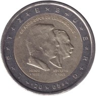 Монета 2 евро, 2005 год, Люксембург. Три годовщины. Монета 2 евро, 2005 год, Люксембург. Три годовщины.