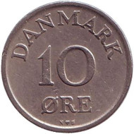 Монета 10 эре. 1952 год, Дания. Монета 10 эре. 1952 год, Дания.