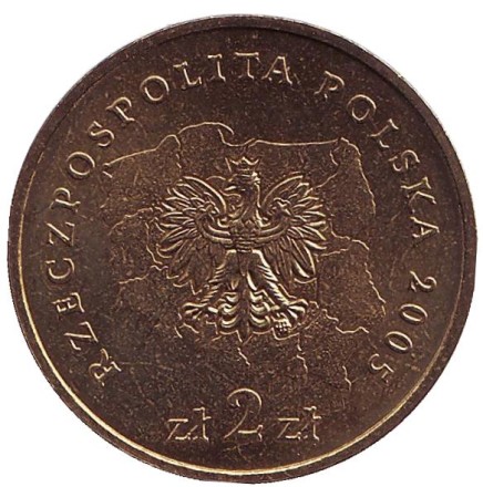 Монета 2 злотых, 2005 год, Польша. Варминско-Мазурское воеводство.