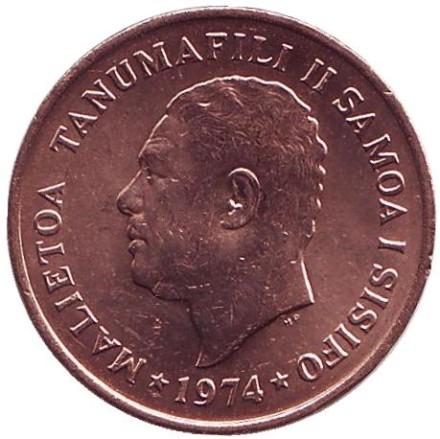 Монета 2 сене. 1974 год, Самоа. UNC. Ореховая ветвь.
