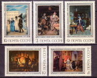 Марки почтовые. Серия из 5 штук. 1976 год, СССР. Картины П.А. Федотова. Марки почтовые. Серия из 5 штук. 1976 год, СССР. Картины П.А. Федотова.