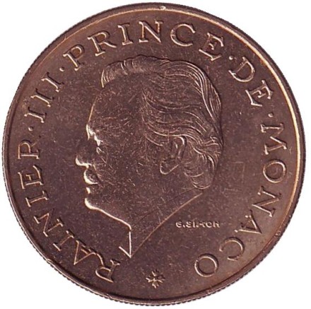 Монета 10 франков. 1977 год, Монако. Князь Монако Ренье III. Монета 10 франков. 1977 год, Монако. Князь Монако Ренье III.