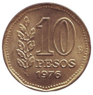 Монета 10 песо. 1976 год, Аргентина. Монета 10 песо. 1976 год, Аргентина.