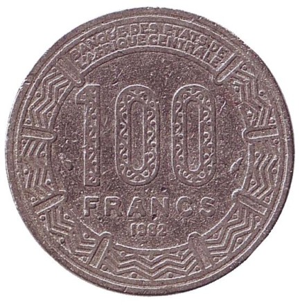 Монета 100 франков. 1982 год, Конго. Африканские антилопы. (Западные канны). Монета 100 франков. 1982 год, Конго. Африканские антилопы. (Западные канны).