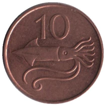 Монета 10 аурар. 1981 год, Исландия. Из обращения. Кальмар.