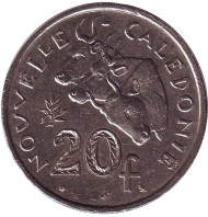 Монета 20 франков. 1972 год, Новая Каледония. Быки. Монета 20 франков. 1972 год, Новая Каледония. Быки.