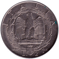 Монета 2 лиры. 1941 год, Италия. Монета 2 лиры. 1941 год, Италия.