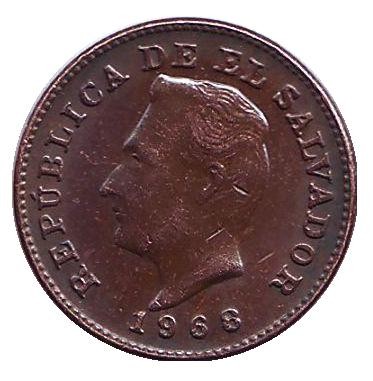 Монета 1 сентаво. 1968 год, Сальвадор. Монета 1 сентаво. 1968 год, Сальвадор.