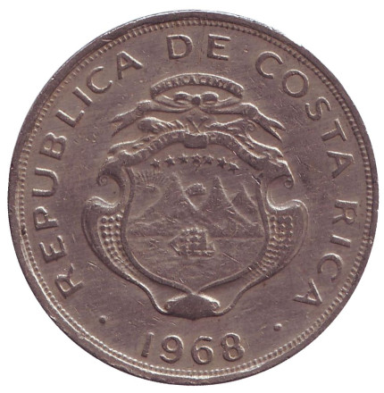 Монета 50 сантимов. 1968 год, Коста-Рика.