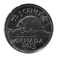 Монета 5 центов, 2013 год, Канада. Бобр. Монета 5 центов, 2013 год, Канада. Бобр.