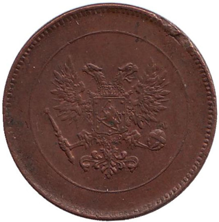 Монета 5 пенни. 1917 год, Финляндия в составе Российской Империи. (орёл без короны)