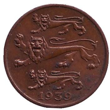 Монета 1 сент. 1939 год, Эстония.