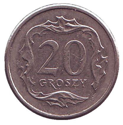Монета 20 грошей. 2005 год, Польша.