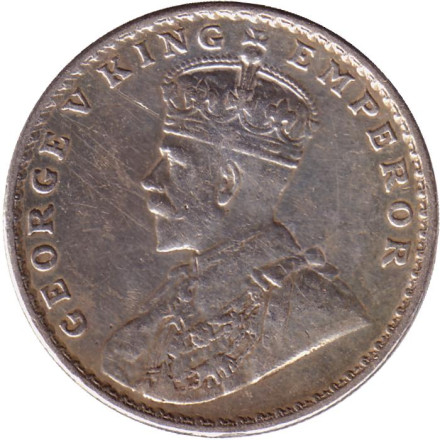 Монета 1 рупия. 1917 год, Индия Британская. ("•" - Бомбей). Монета 1 рупия. 1917 год, Индия Британская. ("•" - Бомбей).