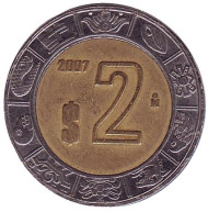 Монета 2 песо. 2007 год, Мексика. Монета 2 песо. 2007 год, Мексика.