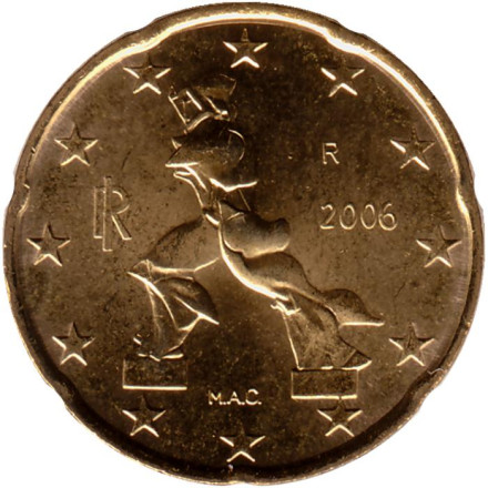 Монета 20 центов. 2006 год, Италия.
