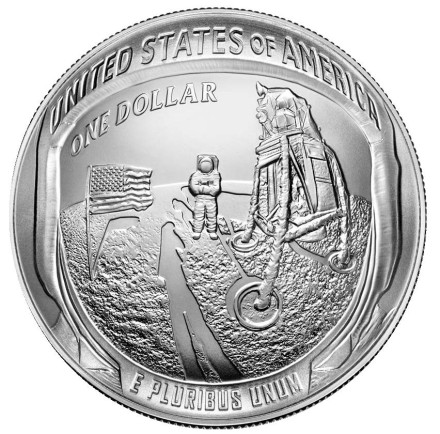 Монета 1 доллар. 2019 год, США. 50 лет высадке человека на Луну. Аполлон-11.