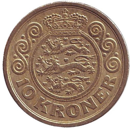 Монета 10 крон. 2002 год, Дания.
