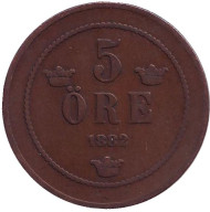 Монета 5 эре. 1882 год, Швеция. Монета 5 эре. 1882 год, Швеция.