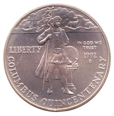 Монета 1 доллар. 1992 год, США. BU. 500 лет путешествию Колумба. Монета 1 доллар. 1992 год, США. BU. 500 лет путешествию Колумба.