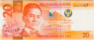 Банкнота 20 песо. 2022 год, Филиппины. Мануэль Кесон.
