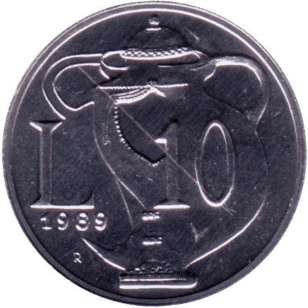 Монета 10 лир. 1989 год, Сан-Марино. Шестнадцать веков истории.