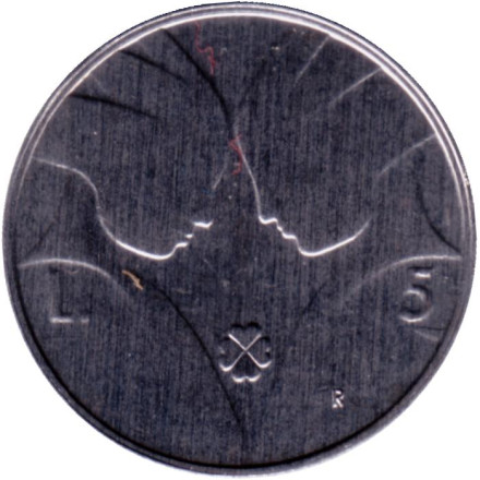 Монета 5 лир. 1990 год, Сан-Марино. Общество.