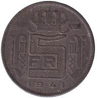 Монета 5 франков. 1941 год, Бельгия. (Der Belgen) Монета 5 франков. 1941 год, Бельгия. (Der Belgen)