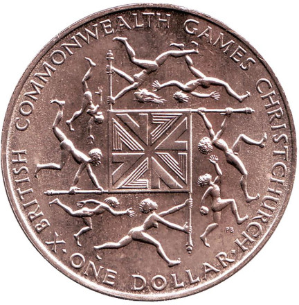 Монета 1 доллар, 1974 год, Новая Зеландия. X Британские Игры Содружества. (Крайстчерч, Новая Зеландия).