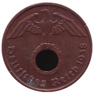 Монета 2 рейхспфеннига. 1938 год, Германия (Третий Рейх). (A). Монета 2 рейхспфеннига. 1938 год, Германия (Третий Рейх). (A).