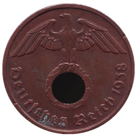 Монета 2 рейхспфеннига. 1938 год, Германия (Третий Рейх). (A). Монета 2 рейхспфеннига. 1938 год, Германия (Третий Рейх). (A).