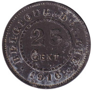 Монета 25 сантимов. 1916 год, Бельгия. Монета 25 сантимов. 1916 год, Бельгия.