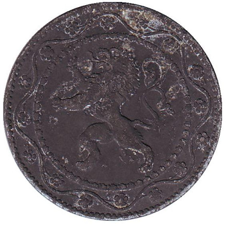 Монета 25 сантимов. 1916 год, Бельгия.