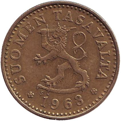 Монета 10 пенни. 1963 год, Финляндия.