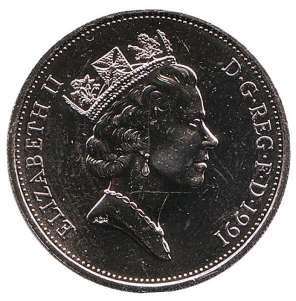 Монета 10 пенсов. 1991 год, Великобритания. BU. Монета 10 пенсов. 1991 год, Великобритания. BU.