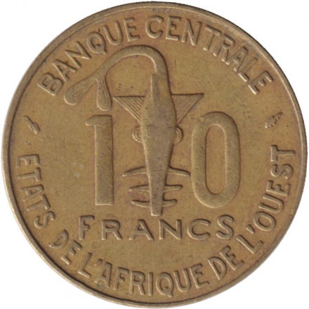 Монета 10 франков. 1987 год, Западные Африканские Штаты. Монета 10 франков. 1987 год, Западные Африканские Штаты.