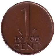 Монета 1 цент. 1966 год, Нидерланды. Монета 1 цент. 1966 год, Нидерланды.