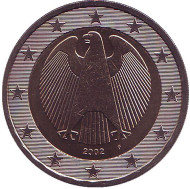 Монета 2 евро. 2002 год (F), Германия. Монета 2 евро. 2002 год (F), Германия.