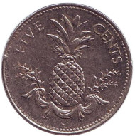 Монета 5 центов. 2005 год, Багамские острова. Ананас. Монета 5 центов. 2005 год, Багамские острова. Ананас.