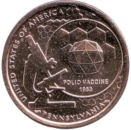 Монета 1 доллар. 2019 год (D), США. Вакцина против полиомиелита. Серия "Американские инновации". Монета 1 доллар. 2019 год (D), США. Вакцина против полиомиелита. Серия "Американские инновации".