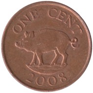 Монета 1 цент. 2008 год, Бермудские острова. Поросенок. Магнитная. Монета 1 цент. 2008 год, Бермудские острова. Поросенок. Магнитная.