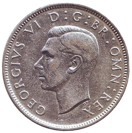 Монета 2 шиллинга. 1944 год, Великобритания. Монета 2 шиллинга. 1944 год, Великобритания.