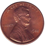 Монета 1 цент. 1988 год (P), США. Линкольн. Монета 1 цент. 1988 год (P), США. Линкольн.