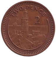 Монета 2 пенса. 1988 год, Гибралтар. Маяк. (AB). Монета 2 пенса. 1988 год, Гибралтар. Маяк. (AB).