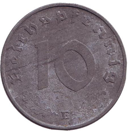 Монета 10 рейхспфеннигов. 1943 год (E), Третий Рейх.