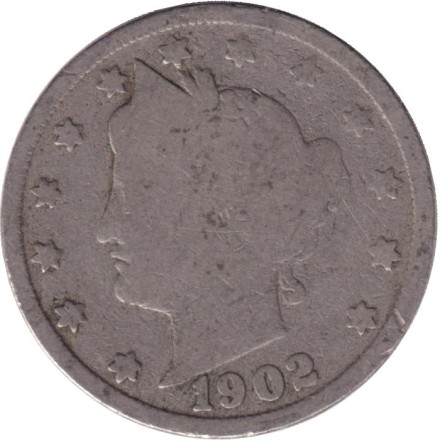 Монета 5 центов. 1902 год, США. Монета 5 центов. 1902 год, США.