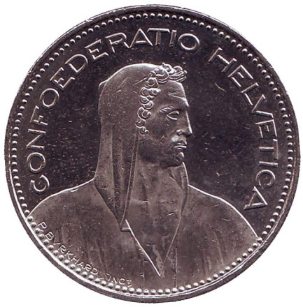 Монета 5 франков. 2009 год, Швейцария. Вильгельм Телль.